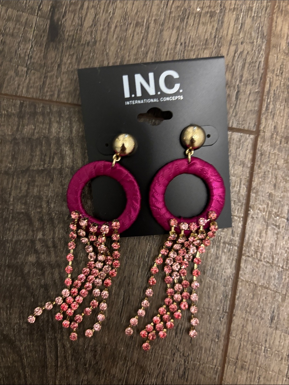 INC International Concepts Hot Pink Hoop Earrings with Pink Tassel Chains